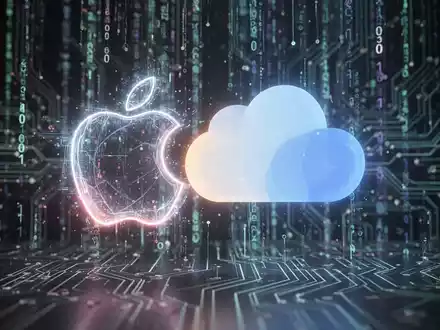 Holografische Apple- und Google-Cloud-Logos verschmelzen, umgeben von Datenströmen und Leiterplattenmustern. - Foto: über boerse-global.de