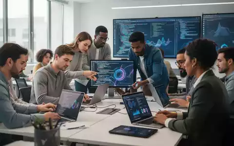 Eine Gruppe Erwachsener lernt in einem modernen Klassenzimmer, nutzt Laptops und Tablets. Fokus auf digitale Kompetenzen und Weiterbildung. - Foto: über boerse-global.de