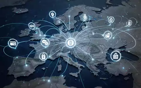 Digitale Illustration von Zahlungssymbolen und Verbindungslinien über einer Europakarte, die PayPals Integration und Datenfluss symbolisieren. - Foto: über boerse-global.de