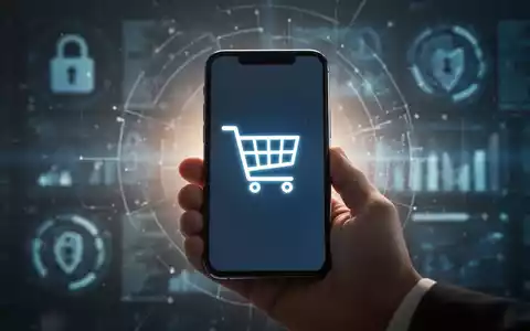Eine Hand hält ein Smartphone mit einem sicheren Warenkorb-Symbol auf dem Bildschirm, im Hintergrund verschwommene digitale Elemente. - Foto: über boerse-global.de