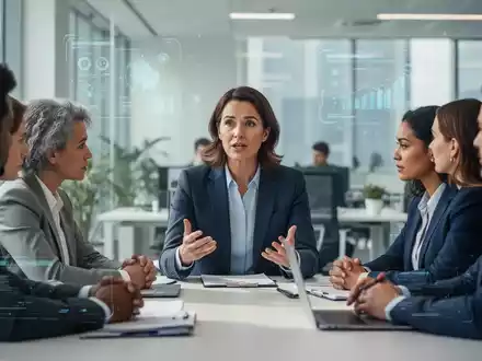 Eine Führungskraft kommuniziert mit ihrem Team in einem modernen Büro. Die Szene vermittelt den Eindruck von Transparenz und Empathie in der Kommunikation. - Foto: über boerse-global.de