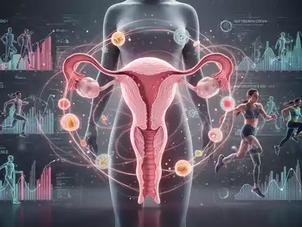 Eine stilisiertes Bild des weiblichen Fortpflanzungssystems, verknüpft mit Datenvisualisierungen und Sportlern, symbolisiert Zyklus-Anpassung. - Foto: über boerse-global.de