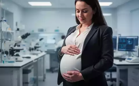 Eine schwangere Frau in Berufsbekleidung steht in einem modernen Labor oder einer Arztpraxis und berührt sanft ihren Bauch. - Foto: über boerse-global.de