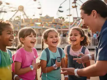 Glückliche Kinder mit Diabetes-Geräten in einem Freizeitpark, die an einer Schulung teilnehmen. - Foto: über boerse-global.de