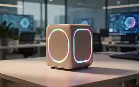 Schlanker, hellbeiger kompakter KI-Mini-PC mit dezent leuchtendem ARGB-Ring auf modernem Schreibtisch. - Foto: über boerse-global.de