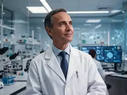 Ein Wissenschaftler oder Pharma-Manager in einem modernen Labor oder Büro, der nachdenklich und zuversichtlich in die Ferne blickt. - Foto: über boerse-global.de