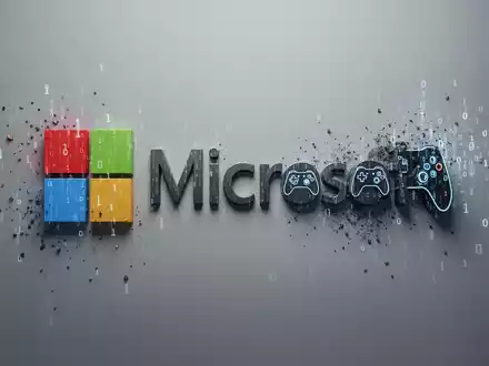 Fragmentiertes Microsoft-Logo, Teile lösen sich in Binärcode und Gaming-Controller-Symbole auf, symbolisiert Entlassungen und KI-Wandel. - Foto: über boerse-global.de
