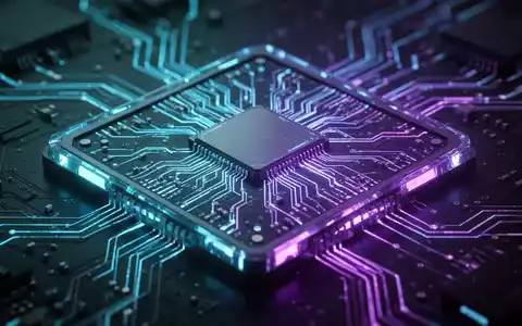 Nahaufnahme eines leuchtenden Mikrochips mit blau-violettem Licht, Symbol für KI-Verarbeitung und Zukunftstechnologie. - Foto: über boerse-global.de