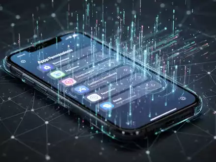 Ein Smartphone-Bildschirm zeigt App-Berechtigungen und fließende Datenströme, um Datensicherheit und Privatsphäre zu symbolisieren. - Foto: über boerse-global.de