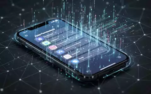 Ein Smartphone-Bildschirm zeigt App-Berechtigungen und fließende Datenströme, um Datensicherheit und Privatsphäre zu symbolisieren. - Foto: über boerse-global.de