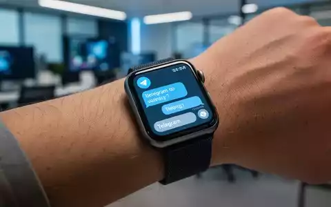 Apple Watch am Handgelenk mit Telegram-Oberfläche und Chatblasen vor unscharfem Bürohintergrund. - Foto: über boerse-global.de