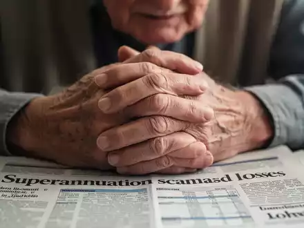 Nahaufnahme der gefalteten Hände eines Seniors auf einer Finanzzeitung über Rentenbetrug und -verluste. - Foto: über boerse-global.de