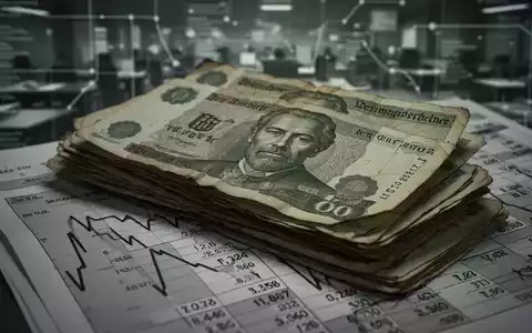 Ein Stapel alter deutscher Banknoten liegt auf einem Finanzbuch, das sinkende Zahlen zeigt, symbolisiert die Rentenversicherungsschulden des Staates. - Foto: über boerse-global.de