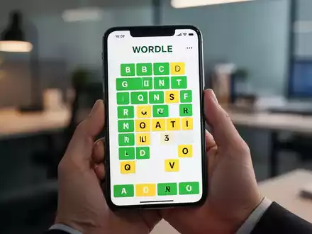 Nahaufnahme eines Smartphone-Bildschirms mit einem abgeschlossenen Wordle-Rätsel, das Wort 'SLING' in grünen Kacheln. - Foto: über boerse-global.de