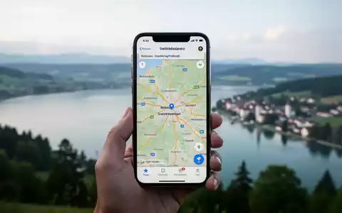 Eine Hand hält ein Smartphone, dessen Bildschirm eine digitale Karte einer malerischen Grenzregion am Bodensee zeigt. - Foto: über boerse-global.de