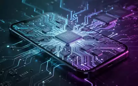 Nahaufnahme eines futuristischen Smartphones mit leuchtender Platine und komplexen Mikrochip-Details, die fortschrittliche Technologie darstellen. - Foto: über boerse-global.de
