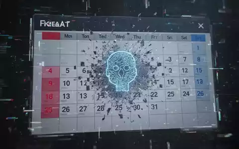 Digitale Kalenderoberfläche mit glitchigem KI-Agenten-Icon, das das Scheitern von KI-Agenten-Erwartungen symbolisiert. - Foto: über boerse-global.de