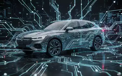 Abstrakte digitale Darstellung eines vernetzten Fahrzeug-Ökosystems mit leuchtenden Linien und Datenpunkten, die Software- und Cloud-Integration symbolisieren. - Foto: über boerse-global.de