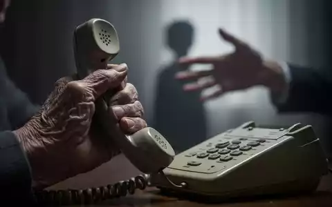 Eine ältere Hand hält einen Telefonhörer, im Hintergrund verschwommen eine jüngere Hand, die nach etwas greift, symbolisiert Betrug. - Foto: über boerse-global.de