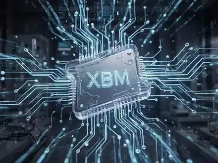 Stilisierter, transparenter Siliziumchip mit integriertem 'XBM', umgeben von leuchtend blauen Schaltkreisen und Datenströmen, vor dunklem High-Tech-Hintergrund. - Foto: über boerse-global.de