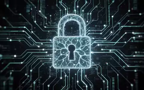 Leuchtendes digitales Vorhängeschloss-Symbol, verwoben mit einem komplexen neuronalen Netzwerk, das den Einfluss von KI auf Cybersicherheitsbedrohungen und -abwehr darstellt. - Foto: über boerse-global.de