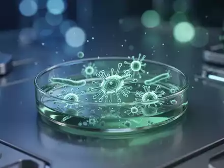 Eine stilisierte Petrischale mit leuchtenden mikroskopischen Organismen auf einem futuristischen Labortisch, die Postbiotika darstellt. - Foto: über boerse-global.de