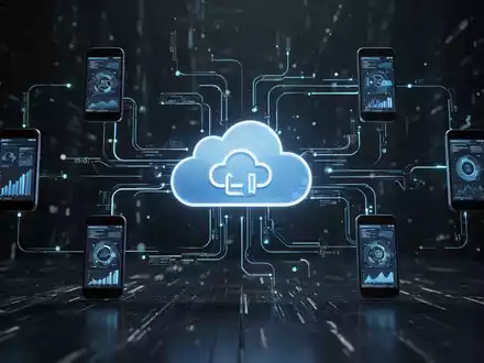 Eine stilisierte Darstellung von Daten, die von mehreren mobilen Geräten zu einem Cloud-Speichersymbol fließen. - Foto: über boerse-global.de