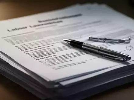 Ein Stapel deutscher Rechtsdokumente oder Verträge mit einem Stift darauf, der Arbeitsrechtsreformen und politische Änderungen symbolisiert. - Foto: über boerse-global.de