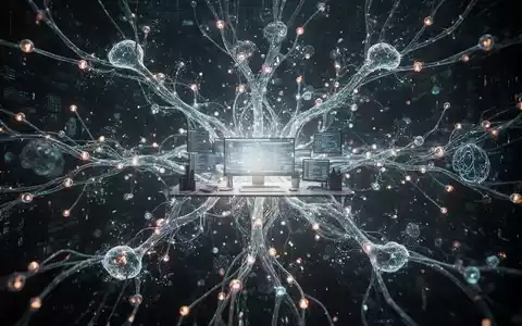 Abstrakte Darstellung eines leuchtenden, vernetzten KI-Neuronalen Netzes mit hellem Zentrum als verstecktem Arbeitsbereich. - Foto: über boerse-global.de