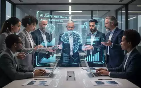 Fachleute arbeiten in einem modernen Büro mit holografischen Displays, die KI-Integration in HR und Arbeitsrecht symbolisieren. - Foto: über boerse-global.de