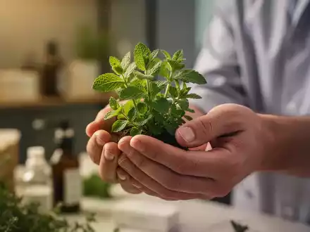 Hände halten eine kleine grüne Pflanze in einer naturheilkundlichen Praxis, symbolisiert Ausbildung und ganzheitliche Gesundheit. - Foto: über boerse-global.de