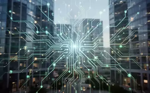 Leuchtendes, vernetztes neuronales Netzwerk, das KI-Integration darstellt, über verschwommenem Hintergrund moderner Bürogebäude. - Foto: über boerse-global.de