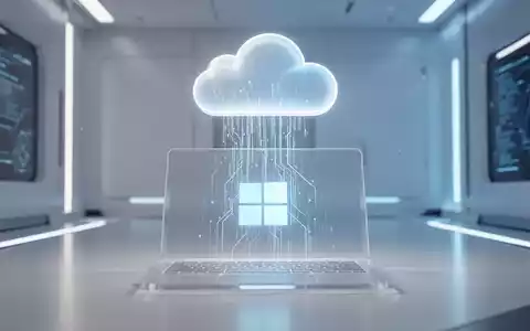 Leuchtendes Cloud-Symbol über minimalistischen Laptop mit Windows-11-Logo, Daten fließen von Cloud zum Laptop. - Foto: über boerse-global.de