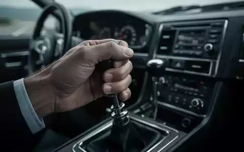Nahaufnahme einer Hand, die einen manuellen Schaltknüppel in einem Auto bedient, mit verschwommenem Hintergrund der Straße. - Foto: über boerse-global.de
