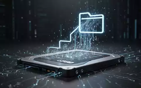 Digitale Illustration von Daten, die aus einem Dateisymbol in eine SSD überlaufen – Symbol für ein Speicherplatzproblem. - Foto: über boerse-global.de