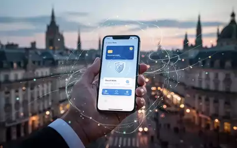 Eine Hand hält ein Smartphone mit einer digitalen Wallet-App, umgeben von leuchtenden Linien, die Datentransfer symbolisieren. - Foto: über boerse-global.de
