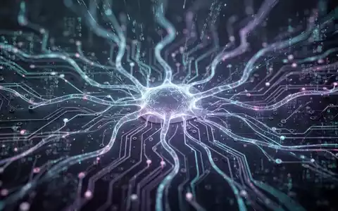 Abstraktes, leuchtendes neuronales Netz oder Leiterplatte in Blau und Lila, Symbol für künstliche Intelligenz. - Foto: über boerse-global.de