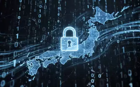 Binärcode über stilisierter Japan-Karte, teilweise verdeckt durch digitales Schloss-Symbol, symbolisiert Datenleck. - Foto: über boerse-global.de