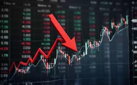 Ein roter Pfeil zeigt steil nach unten durch eine stilisierte Finanzgrafik, symbolisierend einen starken Kurssturz. - Foto: über boerse-global.de