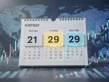 Ein stilisierter Kalender mit drei hervorgehobenen zukünftigen Terminen, umgeben von globalen Finanzdaten und Markttrends. - Foto: über boerse-global.de