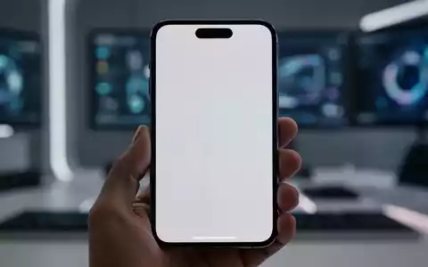 Nahaufnahme eines iPhone 16 Pro Max Bildschirms mit schwachen vertikalen Linien, in einer Hand gehalten, vor unscharfem Tech-Hintergrund. - Foto: über boerse-global.de
