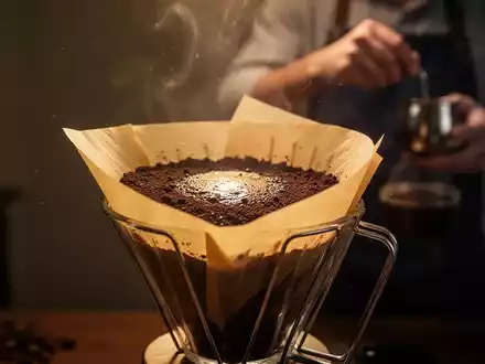 Ein Kaffeefilter mit Kaffeepulver, von hinten beleuchtet, symbolisiert die Filtration von Kaffee und seine Auswirkungen auf die Gesundheit. - Foto: über boerse-global.de