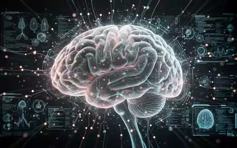 Leuchtendes, stilisiertes menschliches Gehirn mit neuronalen Netzen, überlagert von digitalen Datenströmen und KI-Schnittstellen, Symbol für medizinische KI. - Foto: über boerse-global.de