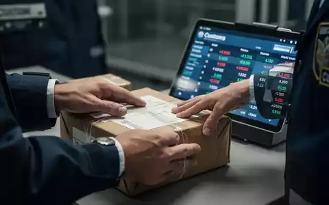 Zollbeamter bearbeitet ein Paket, im Hintergrund ein Tablet mit Finanzdaten. - Foto: über boerse-global.de