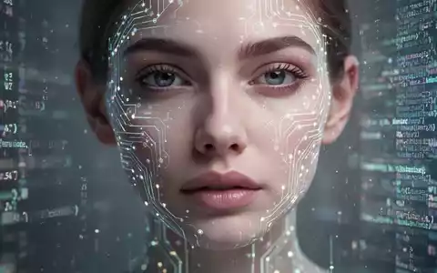 Nahaufnahme eines hyperrealistischen Frauengesichts mit subtilen digitalen Schaltkreisen, die eine KI-generierte Schauspielerin darstellt. - Foto: über boerse-global.de