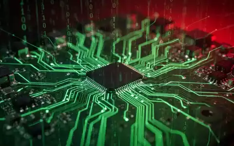 Nahaufnahme einer leuchtend grünen Leiterplatte mit abstrakten digitalen Linien und Binärcode, die Cybersicherheit und Datendiebstahl vermittelt. - Foto: über boerse-global.de