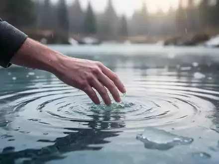 Eine Hand taucht in klares, kühles Wasser, das leichte Wellen schlägt. Eine ruhige, natürliche Umgebung im Hintergrund. - Foto: über boerse-global.de