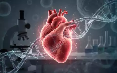 Ein stilisiertes menschliches Herz, das mit abstrakten, leuchtenden DNA-Strängen verwoben ist, um Genetik und Therapie zu symbolisieren. - Foto: über boerse-global.de