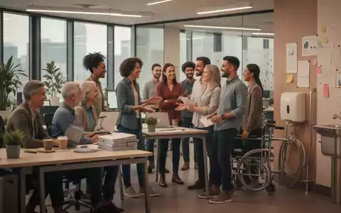 Eine vielfältige Gruppe von Mitarbeitern unterschiedlichen Alters und Hintergrunds interagiert in einem modernen Büro. - Foto: über boerse-global.de