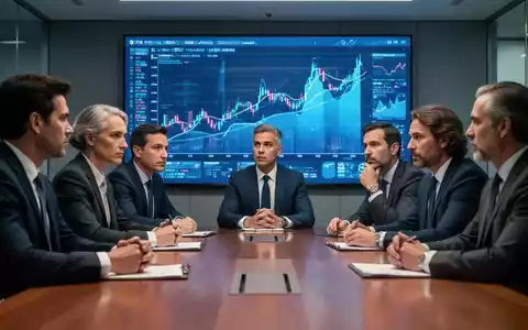 Führungskräfte in einem modernen Sitzungssaal, die eine ernste Diskussion führen, mit Finanzdaten auf einem Bildschirm im Hintergrund. - Foto: über boerse-global.de